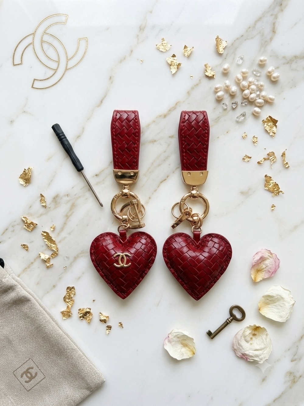 Fashion Crimson Red Heart Bag Charm / Keychain – Gold-Tone Hardware